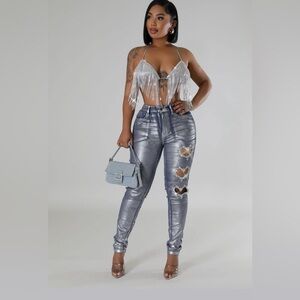 Metallic Silver Women's Pants
